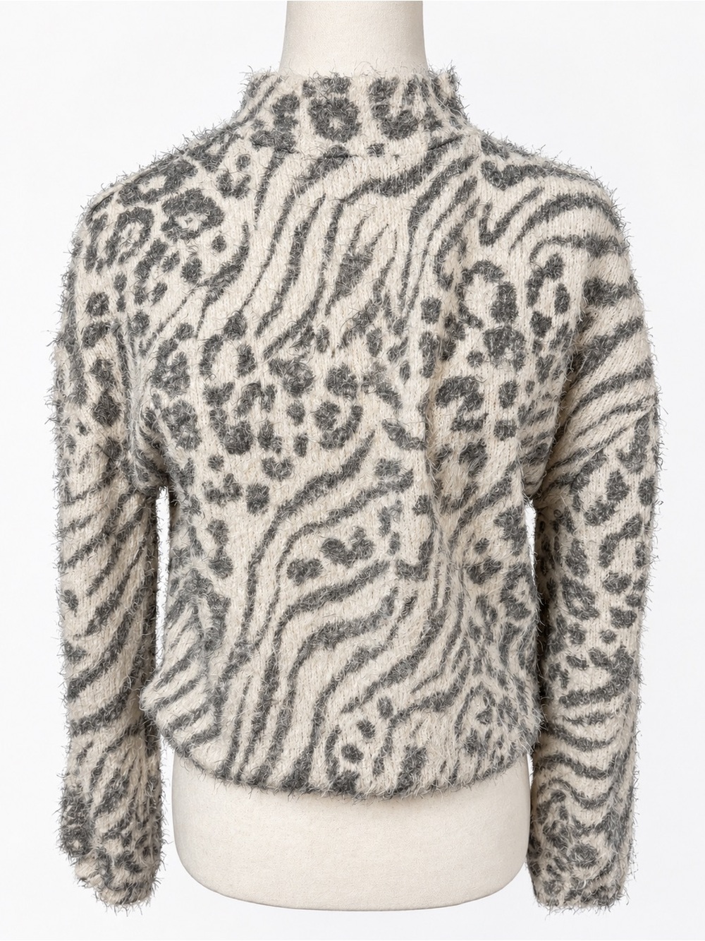 Willow & Root Fuzzy Animal Print Mock Neck Sweater | Size S